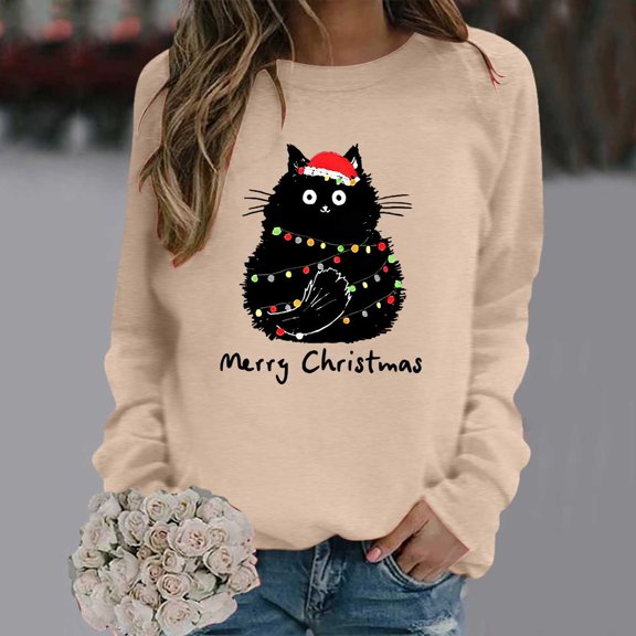 KANG Festive Pullover Sweatshirt For Cozy Round Neck Long Sleeve Casual Soft Holiday Crewneck Fashion Apparel Daily Wear