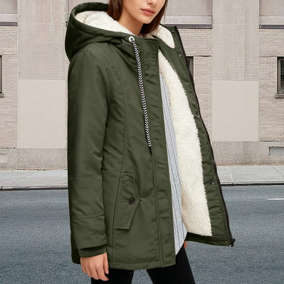KANG Fleece Lined Hooded Jacket Windproof Outdoor Softshell Coat For Fall Winter Casual Warm ComfortArmy GreenM