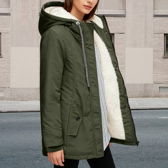 KANG Fleece Lined Hooded Jacket Windproof Outdoor Softshell Coat For Fall Winter Casual Warm ComfortArmy GreenXL