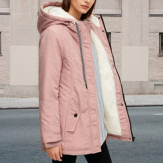 KANG Fleece Lined Hooded Jacket Windproof Outdoor Softshell Coat For Fall Winter Casual Warm ComfortPinkXXL
