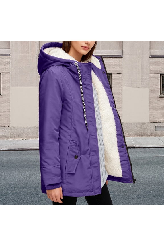 Fleece Lined Hooded Jacket Windproof Outdoor Softshell Coat For Fall Winter Casual Warm ComfortPurpleS