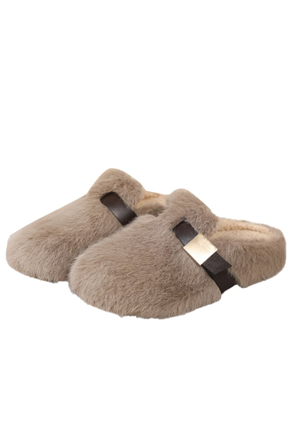 On Shoes Cozy Indoor Outdoor Comfortable Flat Slippers For Winter Warm Soft Fuzzy Loafer Casual Slide Sandals With Durable Sole