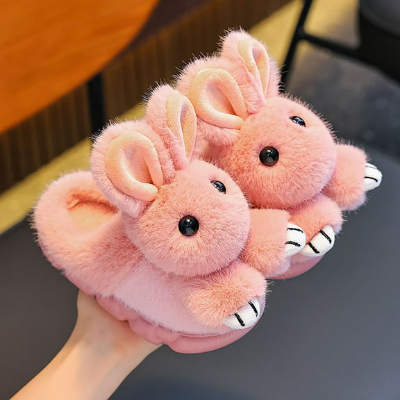 KANG Girls Slippers Winter Warm Fleece Lined Shoes With Sole For Indoor Comfort