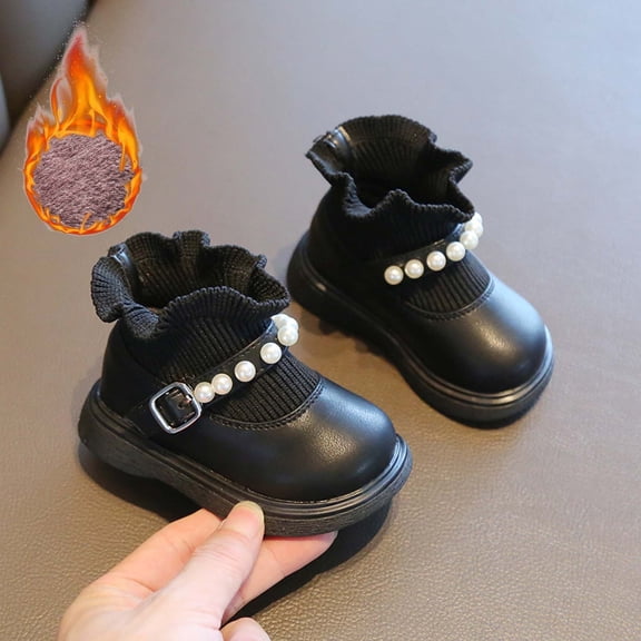 KANG Girls Soft Sole Boots For Toddlers And Kids With Soles And Cozy Black 24