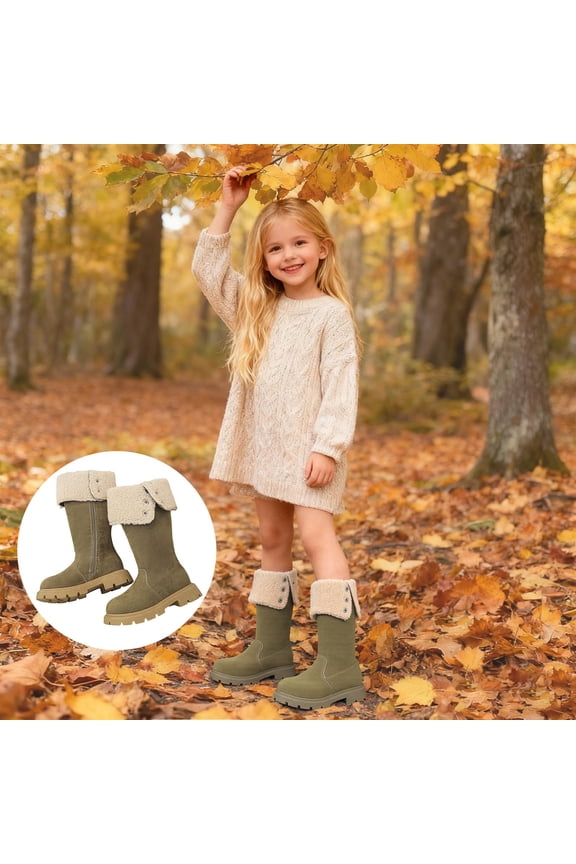 Girls Western Boots Foldable Shaft Mid Heel Riding Boots For Children And Teenagers Casual Wear