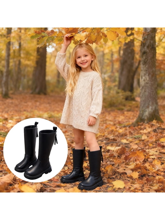 Girls Winter Boots Mid Calf Height Side Zipper Warm Lined Non Sole Fashion Ankle Booties For Toddler Youth Kids Outdoor Play Rain Cold Weather
