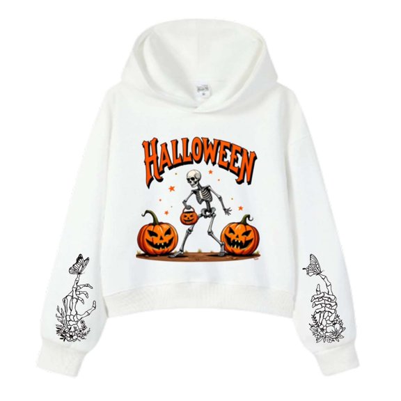 KANG Halloween Fashion Cropped Hoodie Pullover Cozy Fall Streetwear Casual Jacket With Hood For Party Outfit