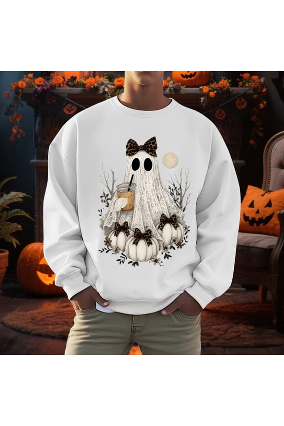Halloween Graphic Print Pullover Sweater For Couples Soft Fleece Fashion Casual Streetwear