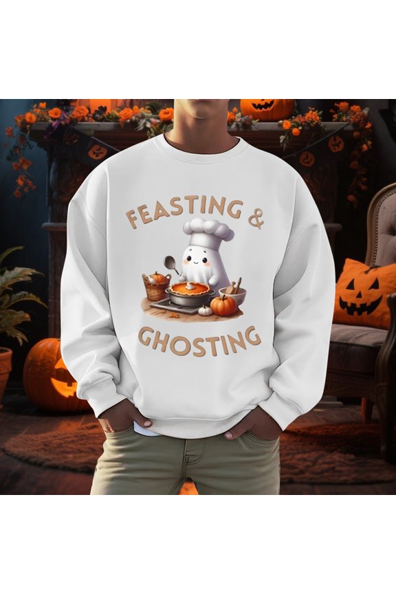 Halloween Graphic Print Pullover Sweater For Couples Soft Fleece Fashion Top