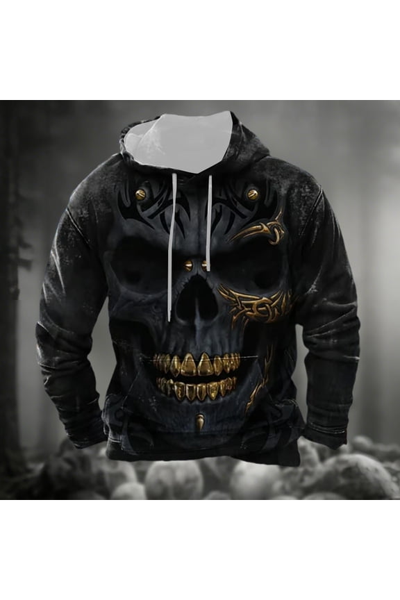 Halloween Skeleton Print Pullover Hooded Sweatshirt Long Sleeve Casual Streetwear Jacket With Pocket