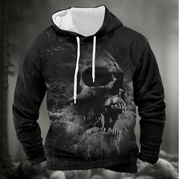 KANG Halloween Skeleton Print Pullover Hooded Sweatshirt Long Sleeve Casual Streetwear Jacket With Pocket