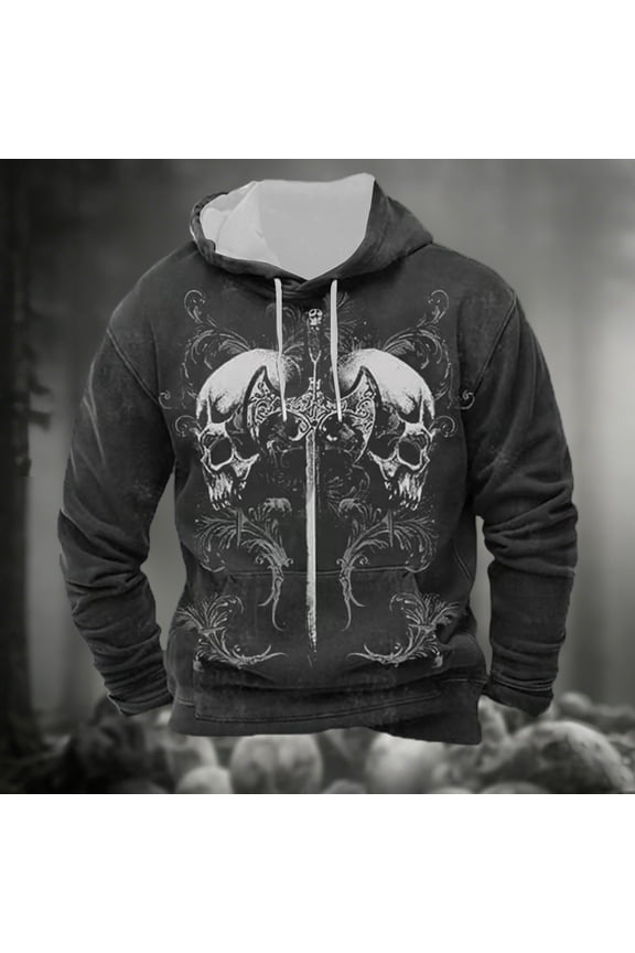Halloween Skeleton Print Pullover Hooded Sweatshirt Long Sleeve Casual Streetwear Jacket With Pocket