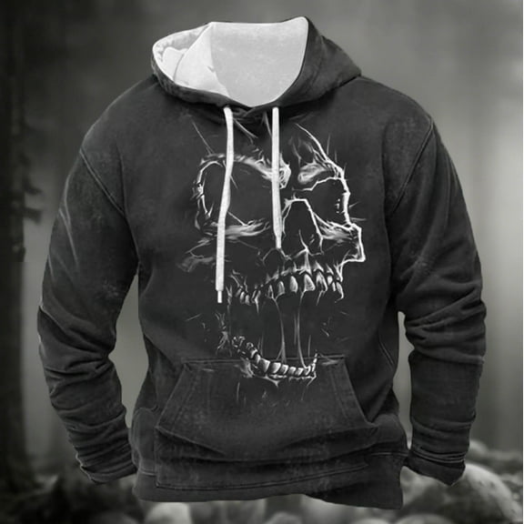 KANG Halloween Skeleton Print Pullover Hooded Sweatshirt Long Sleeve Casual Streetwear Jacket With Pocket