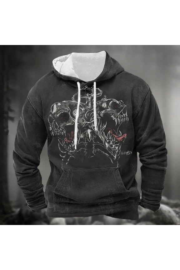 Halloween Skeleton Print Pullover Hooded Sweatshirt Long Sleeve Casual Streetwear Jacket With Pocket