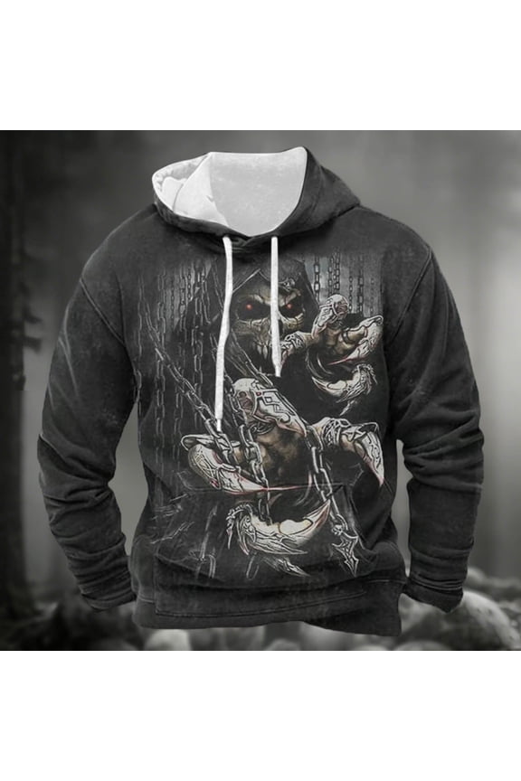 Halloween Skeleton Print Pullover Hooded Sweatshirt Long Sleeve Casual Streetwear Jacket With Pocket
