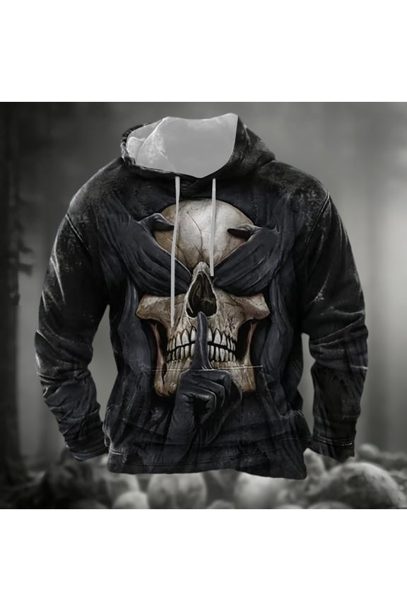Halloween Skeleton Print Pullover Hooded Sweatshirt Long Sleeve Casual Streetwear Jacket With Pocket