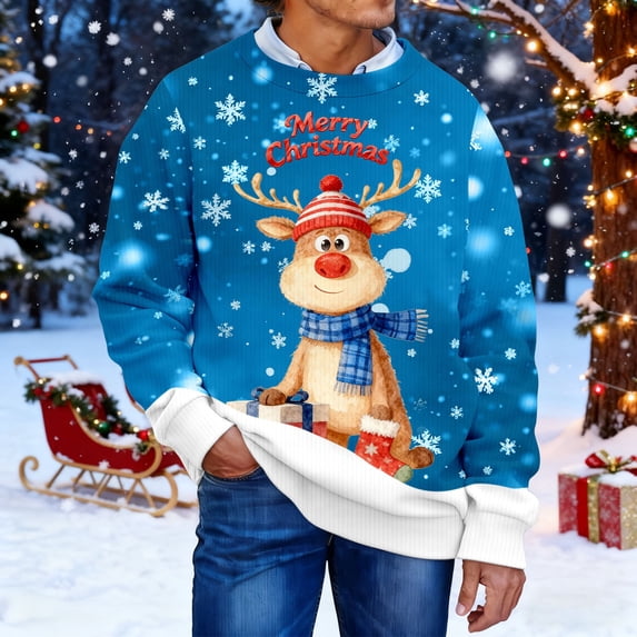 KANG His & Hers Christmas Sweatshirt | Unisex Ribbed Knit Pullover for Couples & Friends | Festive Matching SetBlueS