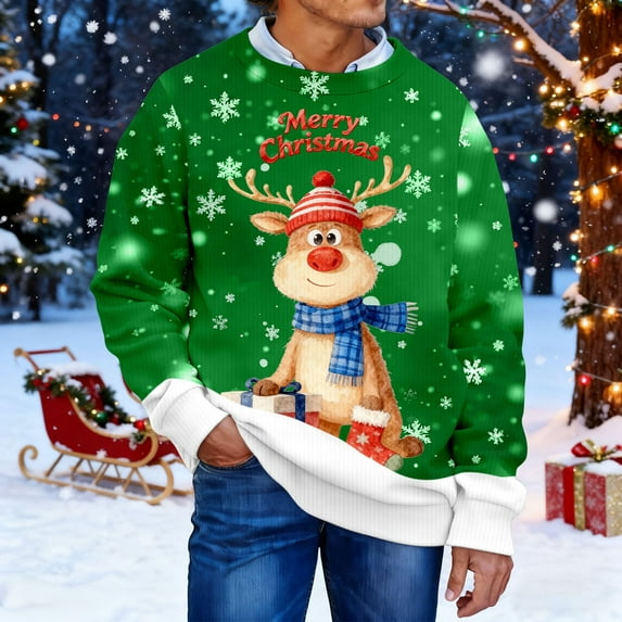 KANG His & Hers Christmas Sweatshirt | Unisex Ribbed Knit Pullover for Couples & Friends | Festive Matching SetGreenL