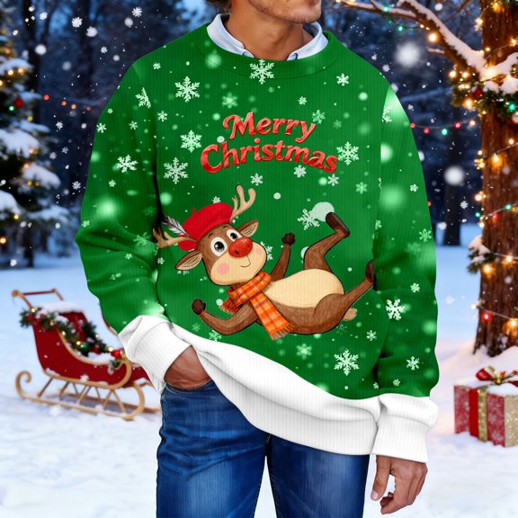 KANG His & Hers Christmas Sweatshirt | Unisex Ribbed Knit Pullover for Couples & Friends | Festive Matching SetGreenS