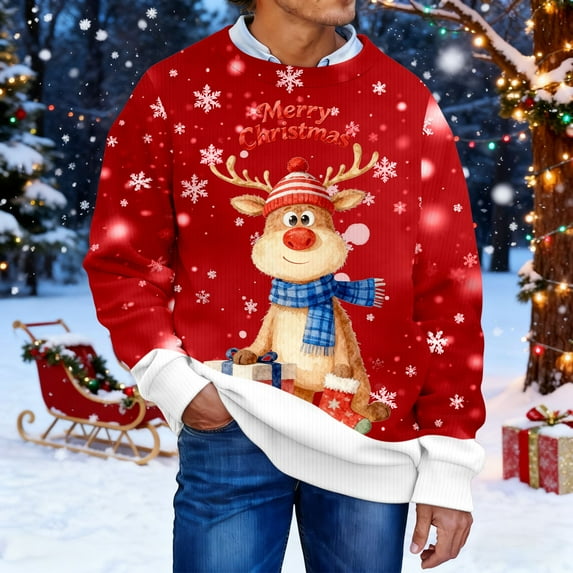 KANG His & Hers Christmas Sweatshirt | Unisex Ribbed Knit Pullover for Couples & Friends | Festive Matching SetRedS