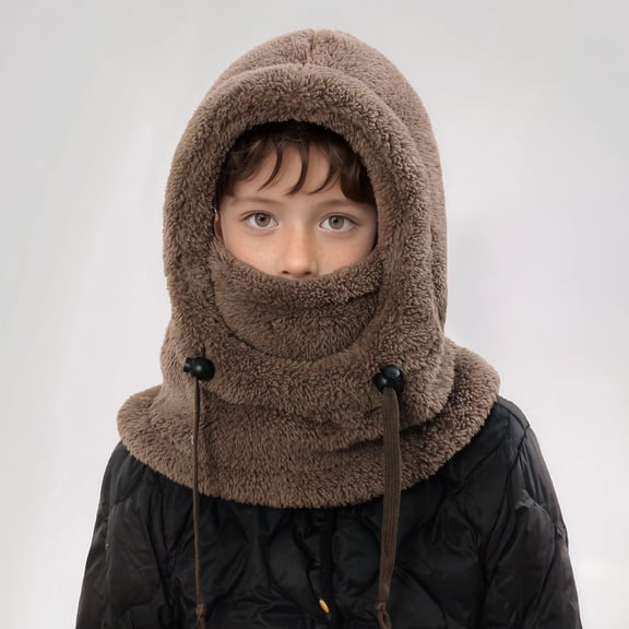 KANG Kids Winter Warm Hat With Ear And Neck Gaiter Thermal For Cold Weather Outdoor Activities Skiing Cycling Coffee One Size