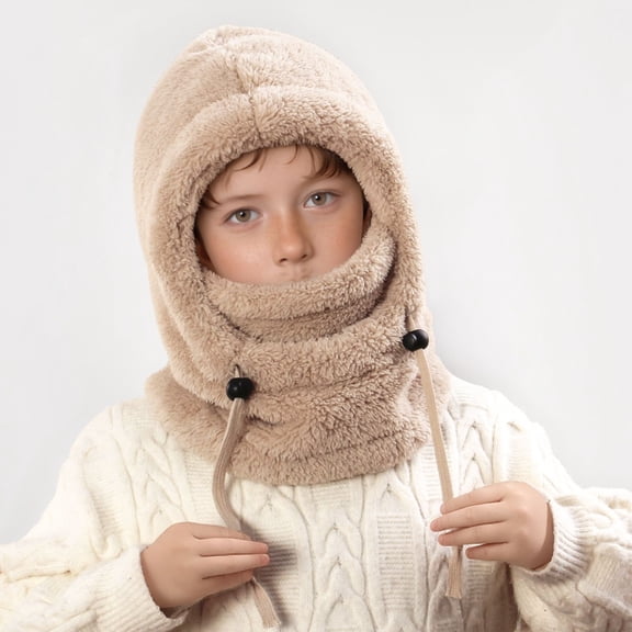 KANG Kids Winter Warm Hat With Ear And Neck Gaiter Thermal For Cold Weather Outdoor Activities Skiing Cycling Khaki One Size