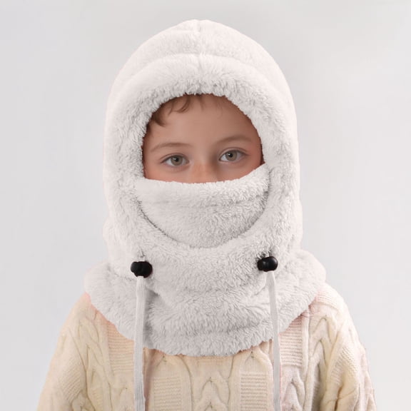 KANG Kids Winter Warm Hat With Ear And Neck Gaiter Thermal For Cold Weather Outdoor Activities Skiing Cycling White One Size
