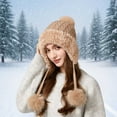 thumbnail image 1 of KANG Knitted Hat With Triple Pom Poms Fleece Lined Warm Winter Ear Cold Weather, 1 of 4