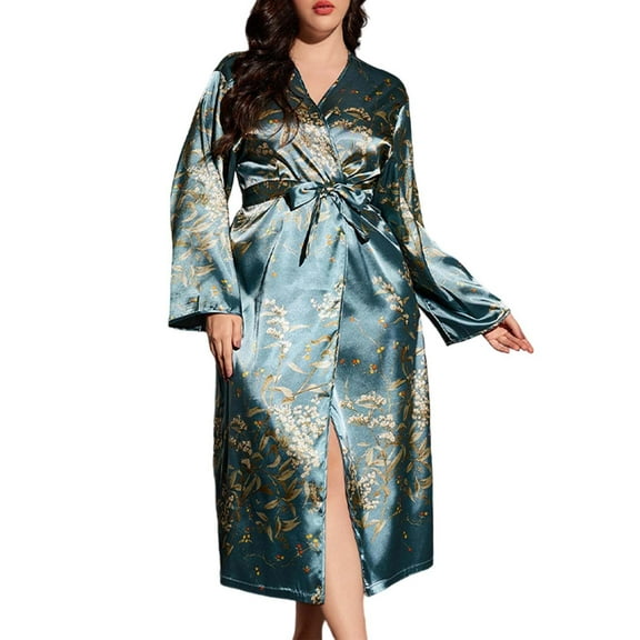 KANG Ladies' Large Sized Fashionable Faux Silk Nightgown Fashionable Casual Nightgown And Bathrobe