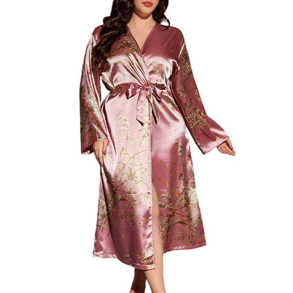 KANG Ladies' Large Sized Fashionable Faux Silk Nightgown Fashionable Casual Nightgown And Bathrobe