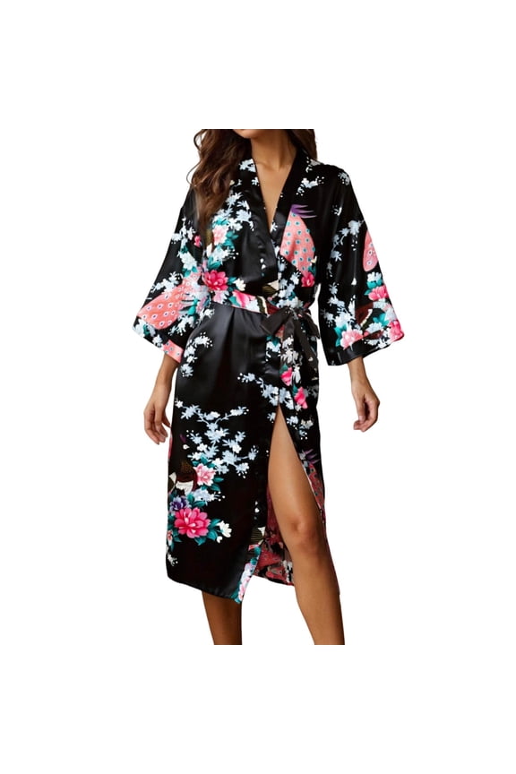 Ladies' Print Long Robe Lightweight Bathrobe And Loungewear