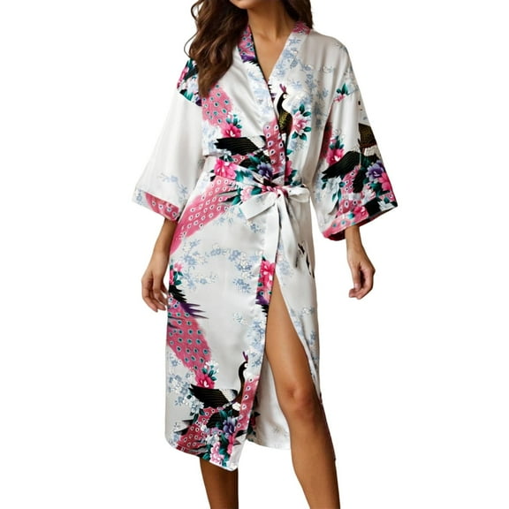 KANG Ladies' Print Long Robe Lightweight Bathrobe And Loungewear