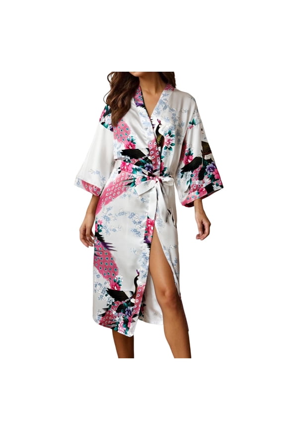 Ladies' Print Long Robe Lightweight Bathrobe And Loungewear