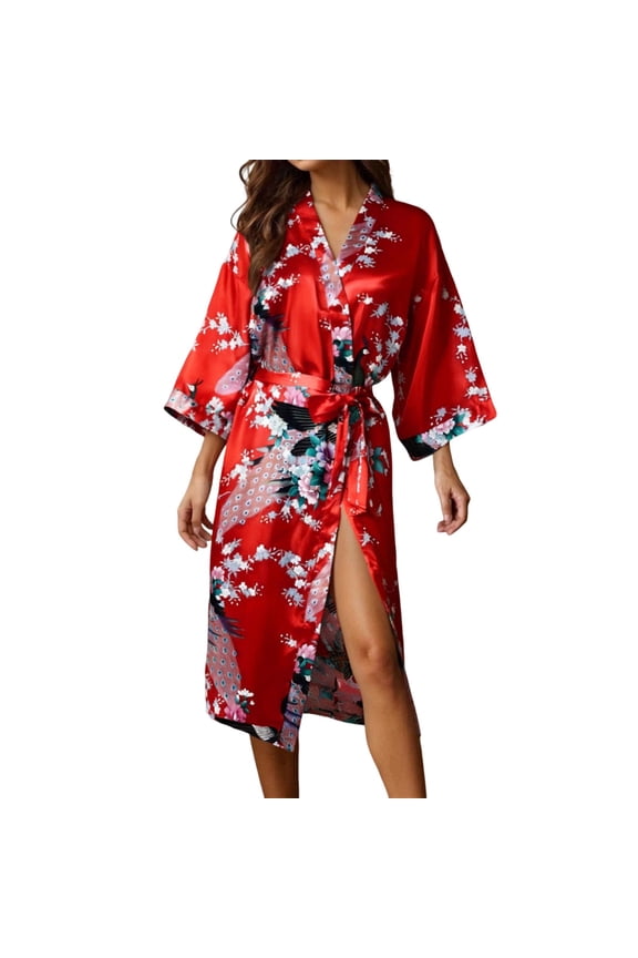 Ladies' Print Long Robe Lightweight Bathrobe And Loungewear
