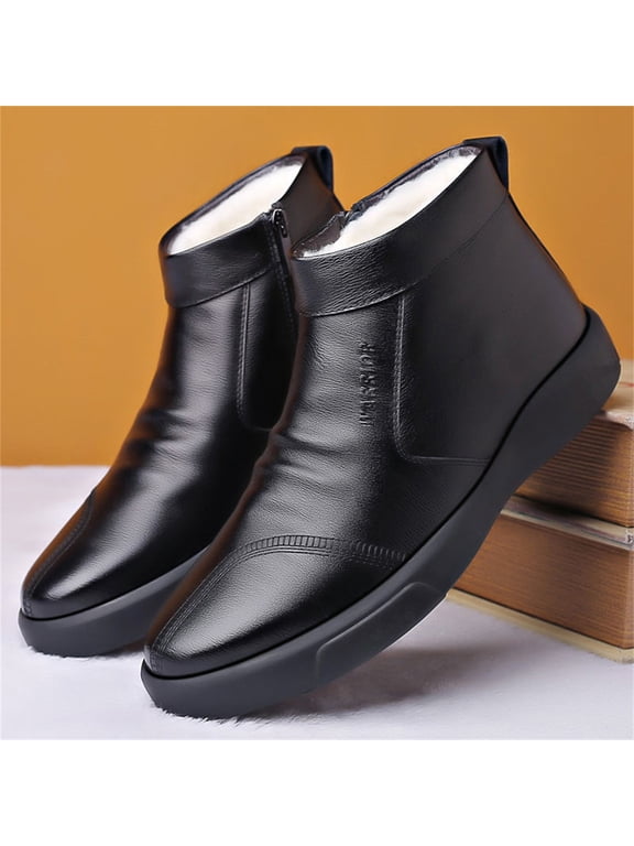 Leather Winter Boots Insulated High Top Casual Shoes For Cold Weather Non Outdoor Comfort Footwear With Thick Warm Durable Construction Black 42