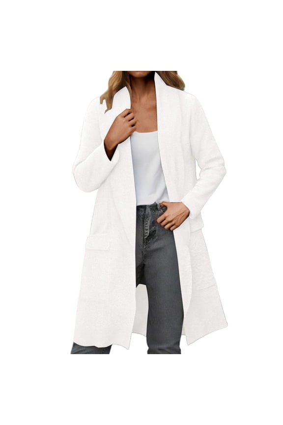 Long Cardigan Sweater Outerwear Cozy Soft Warm Knit Open Front Duster Wrap Casual Fall Winter Fashion