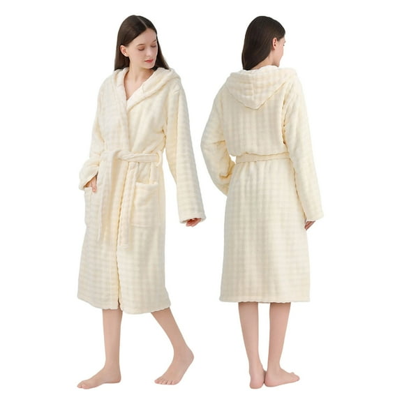 KANG Long Fleece Bathrobe Absorbent Bath Robe With Pockets Cozy Loungewear For Spa And Home