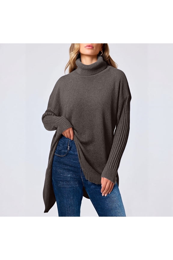 Loose Fit Fashionable Relaxed Turtleneck Chunky Knit Pullover Sweater For