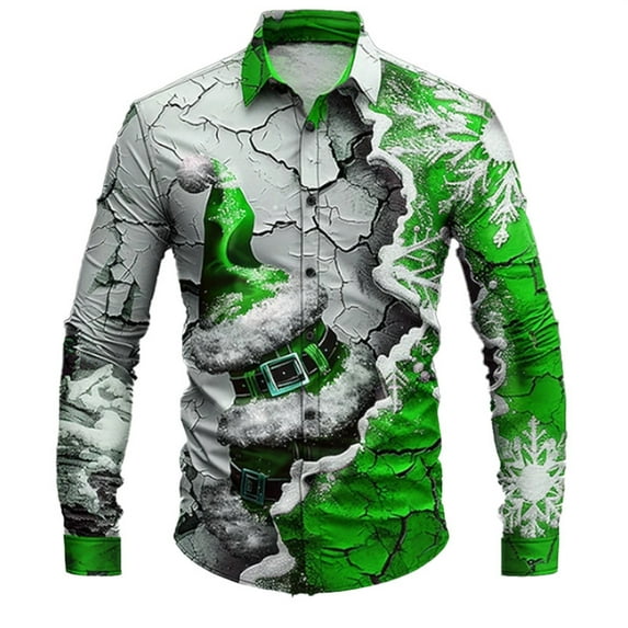 KANG Men's Christmas Fashion 3d Printed Casual Holiday Carnival Button Lapel Long Sleeved Shirt