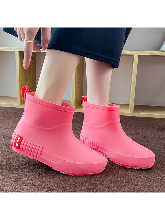 Mid Barrel Rain Boots Student Plus Velvet Warm Waterproof Rain Boots Collar Gardening Boots Ultra Lightweight Portable Garden Shoes