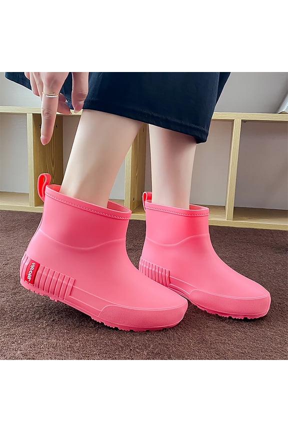 Mid Barrel Rain Boots Student Plus Velvet Warm Waterproof Rain Boots Collar Gardening Boots Ultra Lightweight Portable Garden Shoes