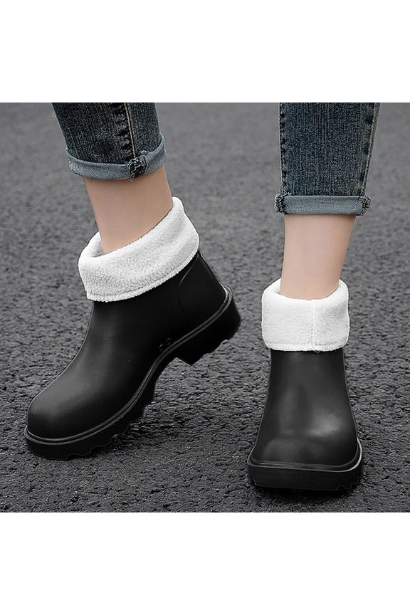 New Korean Edition Anti And Durable Detachable Plush EVA Light Sole Rainshoes And Rainboots Rain Boots Collar Gardening Boots Ultra Lightweight Portable Garden Shoes