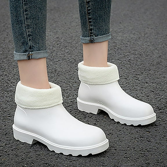KANG New Korean Edition Anti And Durable Detachable Plush EVA Light Sole Rainshoes And Rainboots Rain Boots Collar Gardening Boots Ultra Lightweight Portable Garden Shoes