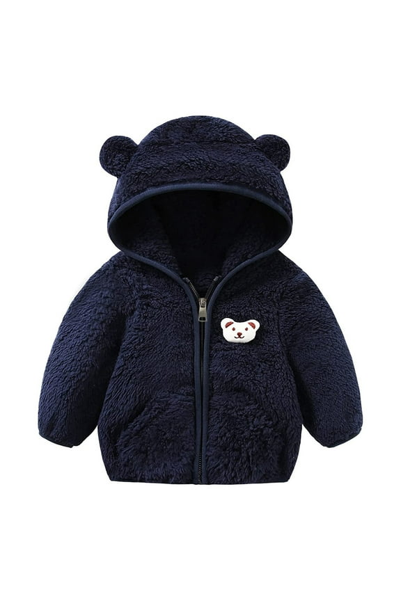 Newborn Infant Baby Girls Boys Jacket Bear Ears Hooded Outerwear Zipper Warm Fleece Winter Coat