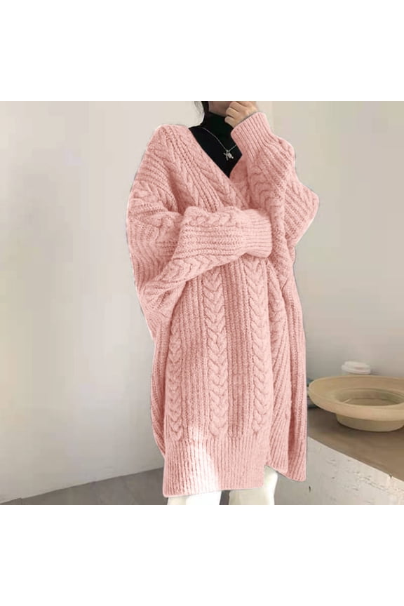 Oversize Custom Knit Sweater Female Thick Thread Loose Languid Casual Style Ladies Long Knitting Cardigan
