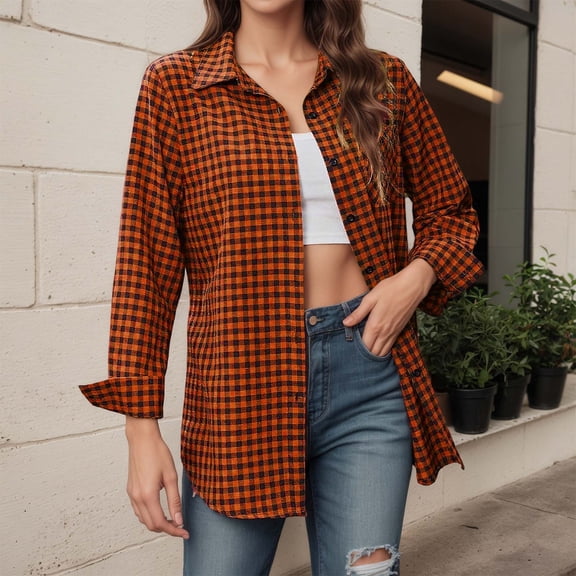 KANG Plaid Button Up Shirt With Loose Fit And Long Sleeves Stylish Checkered Blouse For Casual Wear