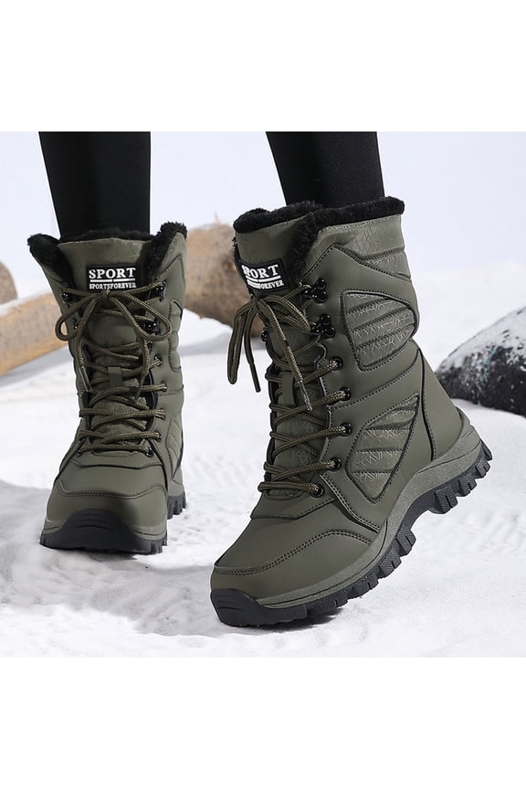 Plus Size Winter Boots Thickened Long Lined Warm Boots High Top Oversized Shoes Army Green 36