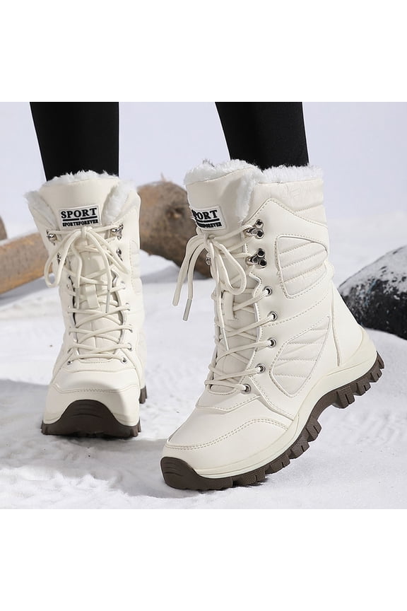 Plus Size Winter Boots Thickened Long Lined Warm Boots High Top Oversized Shoes White 43