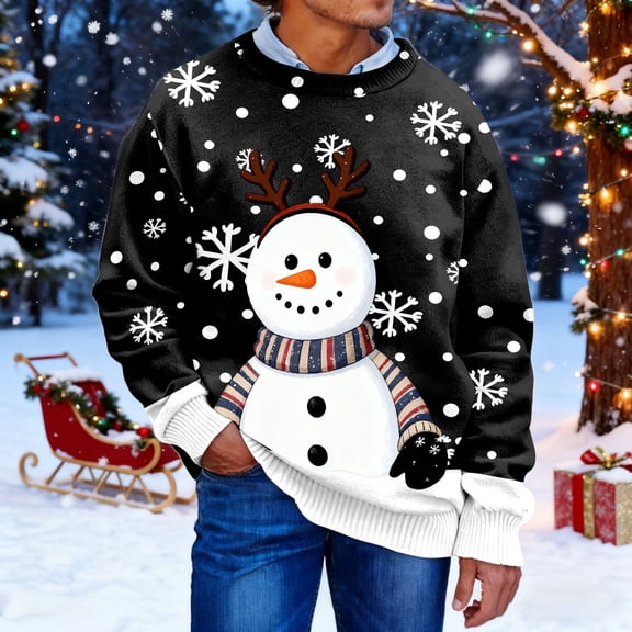 KANG Print Crew Neck Long Sleeve Knit Pullover Sweatshirt For Festive And Casual Wear Holiday Apparel For Comfort And Style Ideal For Winter Gatherings And Everyday Use