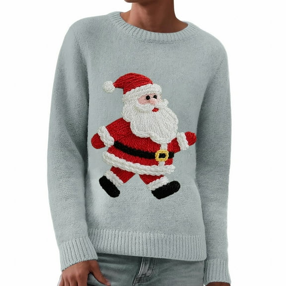 KANG Print Pullover Sweater Cozy Long Sleeve Round Neck Knitted Top For Holiday Party Casual Winter Wear Festive Fashion